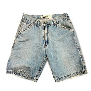 Levi's Carpenter w34 Denim Jean Shorts Light Wash Zip Fly Distressed raw hem 90s